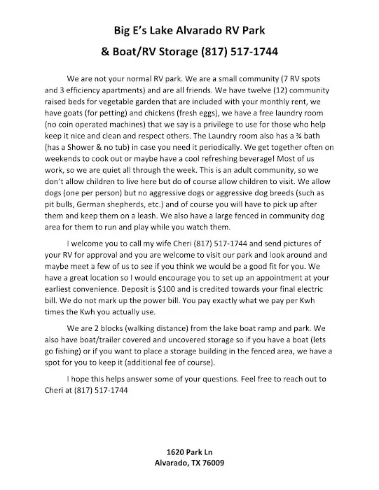 Big E's Lake Alvarado RV Park & Boat Repair/Storage Picture 5